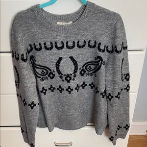 LOFT Gray and Black Patterned Women's Sweater